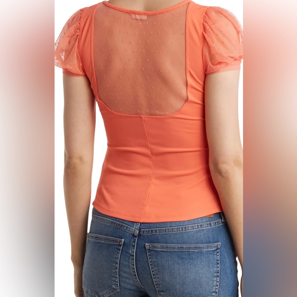 🥳HP🥳 Free People coral colored mix media top. Size XS
